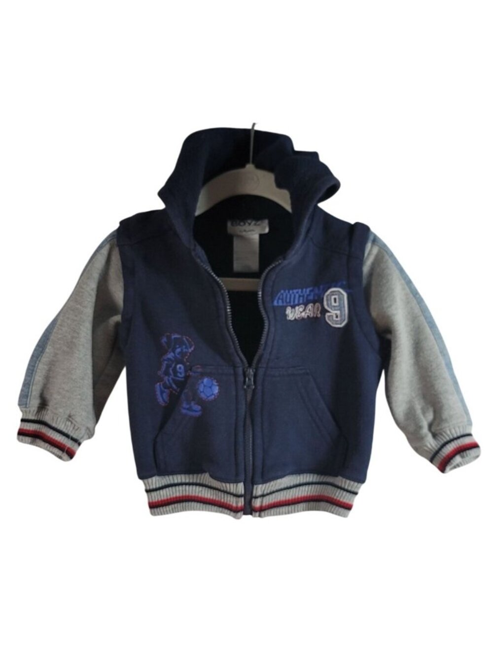 Boyz Wear Nannette Boys 2 in 1 Vest Varsity Jacket Blue Size 18M Hood Full Zip